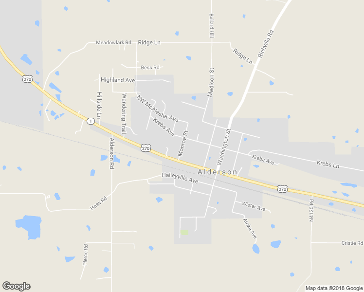 map of restaurants, bars, coffee shops, grocery stores, and more near Monroe Street in McAlester