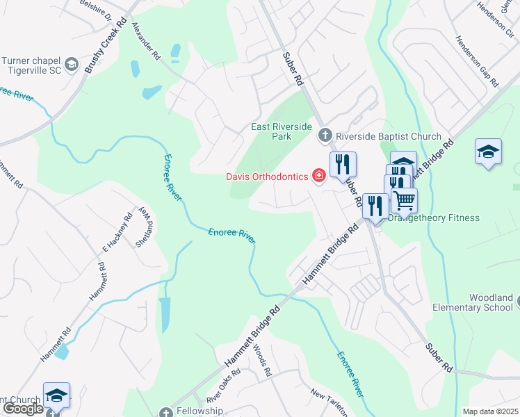 map of restaurants, bars, coffee shops, grocery stores, and more near 509 Riello Drive in Greer