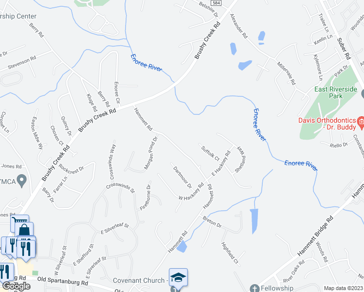 map of restaurants, bars, coffee shops, grocery stores, and more near 600 Hammett Road in Greer