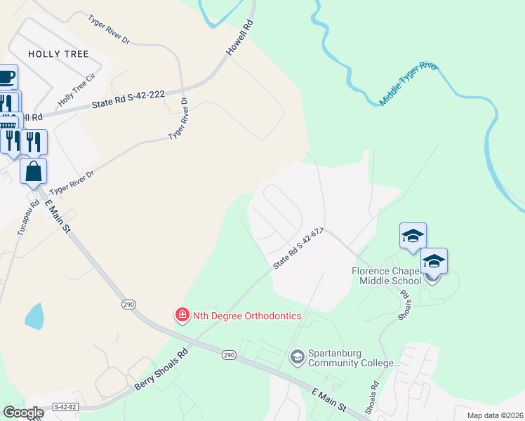 map of restaurants, bars, coffee shops, grocery stores, and more near 164 Clingstone Trail in Duncan
