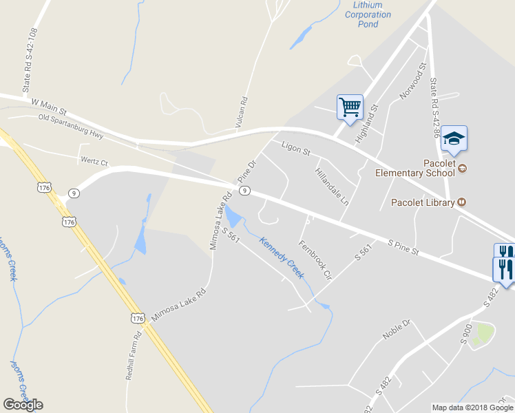 map of restaurants, bars, coffee shops, grocery stores, and more near 212 Kailin Shea Avenue in Pacolet