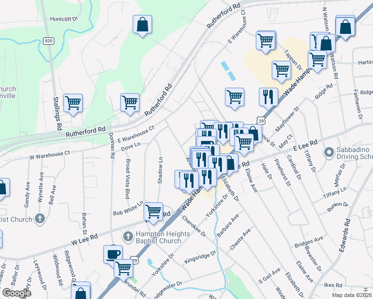 map of restaurants, bars, coffee shops, grocery stores, and more near 102 Artillery Road in Taylors