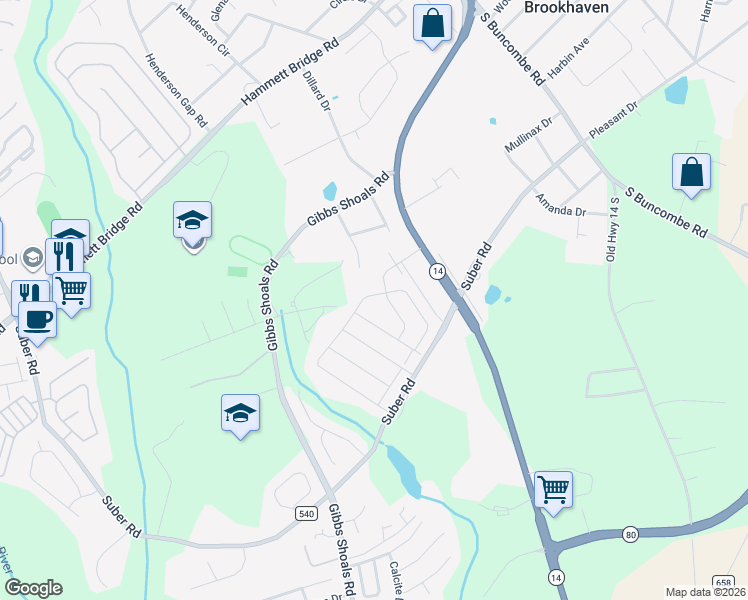 map of restaurants, bars, coffee shops, grocery stores, and more near 427 Yellow Fox Road in Greer