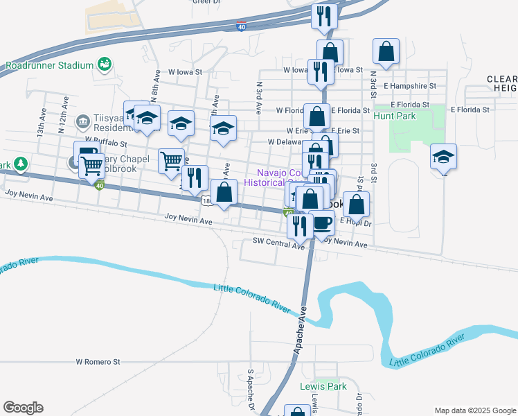 map of restaurants, bars, coffee shops, grocery stores, and more near 317 West Hopi Drive in Holbrook