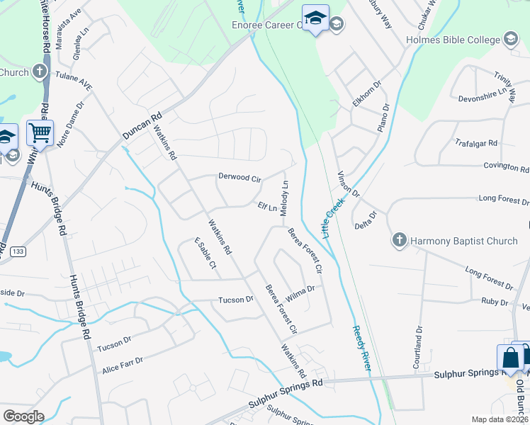 map of restaurants, bars, coffee shops, grocery stores, and more near 4 Elf Lane in Greenville