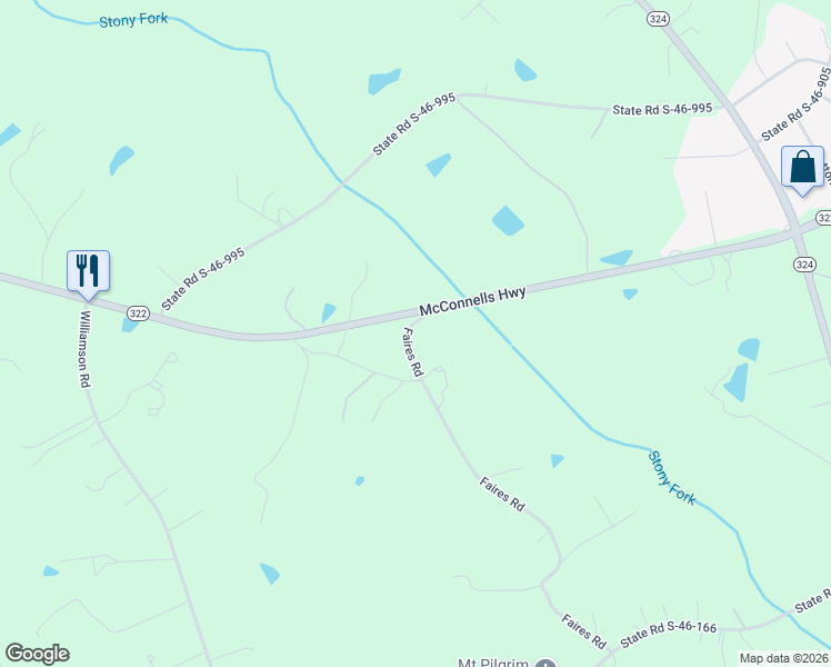 map of restaurants, bars, coffee shops, grocery stores, and more near 1892 Faires Road in Rock Hill