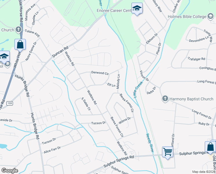 map of restaurants, bars, coffee shops, grocery stores, and more near 4 Elf Lane in Greenville