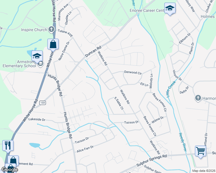 map of restaurants, bars, coffee shops, grocery stores, and more near 4 Fairlawn Circle in Greenville