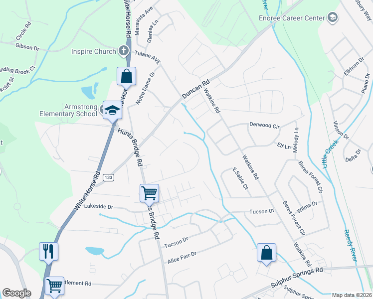 map of restaurants, bars, coffee shops, grocery stores, and more near 23 Fenwick Lane in Greenville