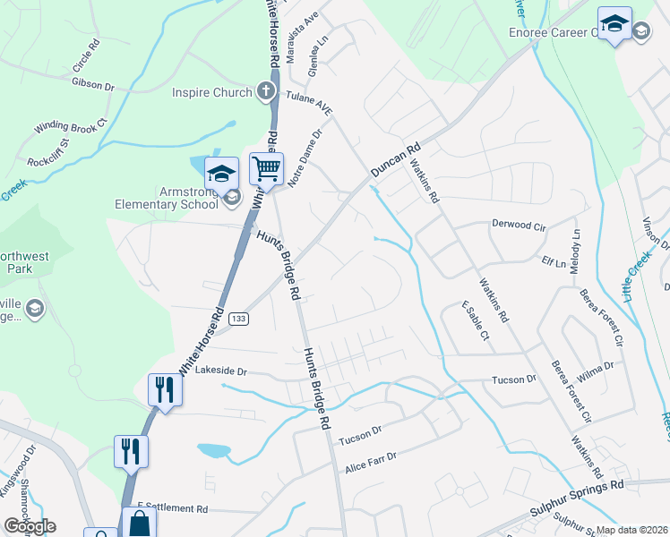 map of restaurants, bars, coffee shops, grocery stores, and more near 5 Mosspoint Drive in Greenville