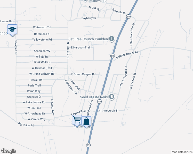 map of restaurants, bars, coffee shops, grocery stores, and more near 24460 North Marblehead Avenue in Paulden