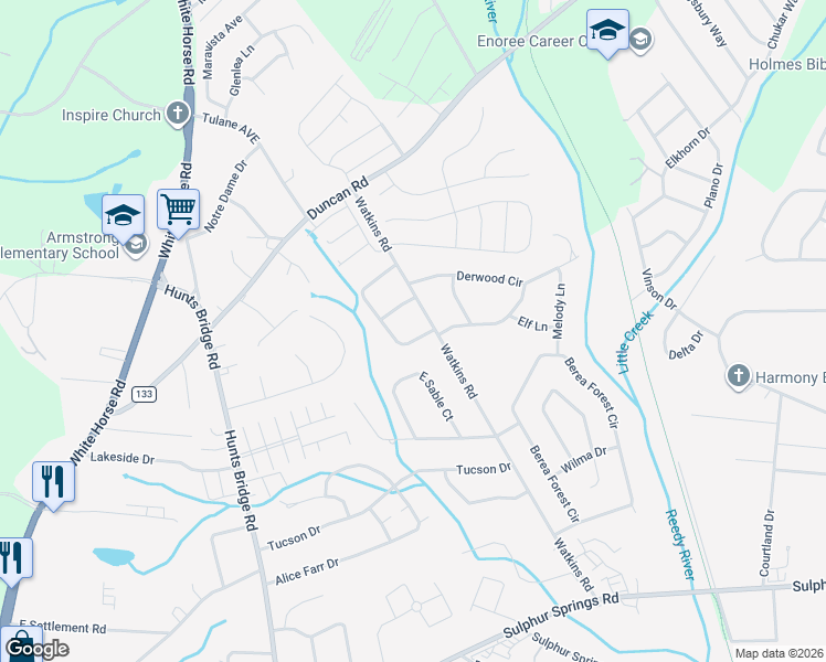map of restaurants, bars, coffee shops, grocery stores, and more near 4 Fairlawn Circle in Greenville