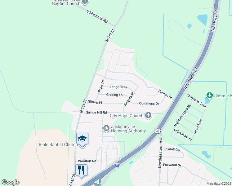 map of restaurants, bars, coffee shops, grocery stores, and more near 1008 Grazing Lane in Jacksonville