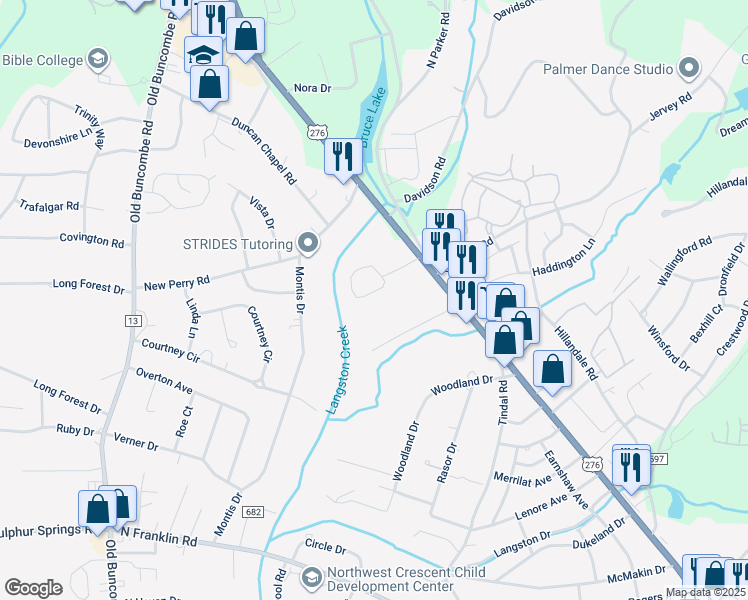 map of restaurants, bars, coffee shops, grocery stores, and more near 107 Cope Circle in Greenville