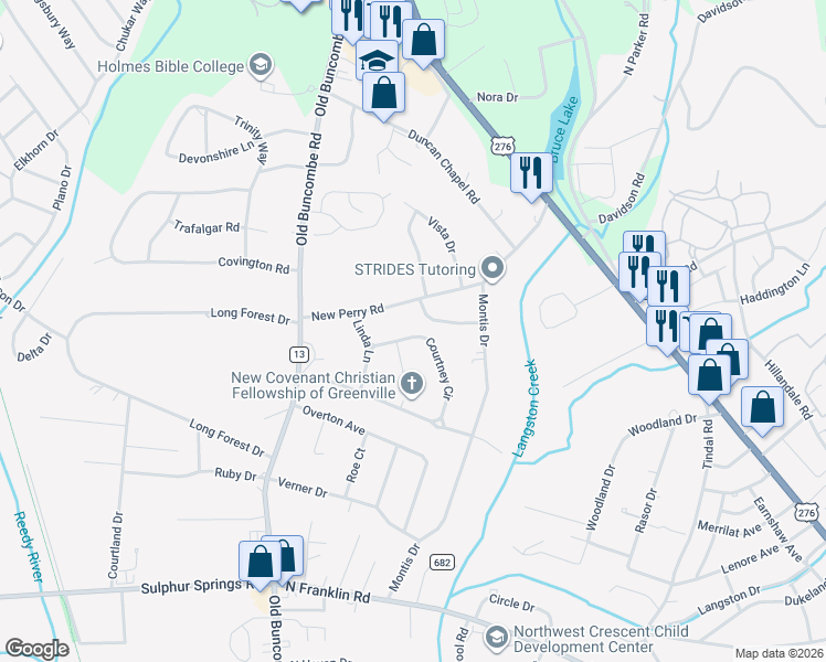 map of restaurants, bars, coffee shops, grocery stores, and more near 232 Courtney Circle in Greenville