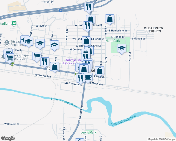 map of restaurants, bars, coffee shops, grocery stores, and more near in Holbrook