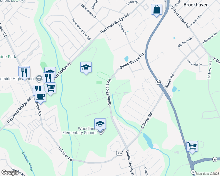 map of restaurants, bars, coffee shops, grocery stores, and more near 1689 Gibbs Shoals Road in Greer