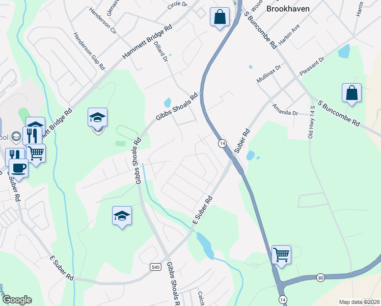 map of restaurants, bars, coffee shops, grocery stores, and more near 427 Yellow Fox Road in Greer
