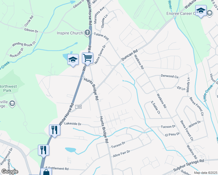 map of restaurants, bars, coffee shops, grocery stores, and more near 5 Mosspoint Drive in Greenville