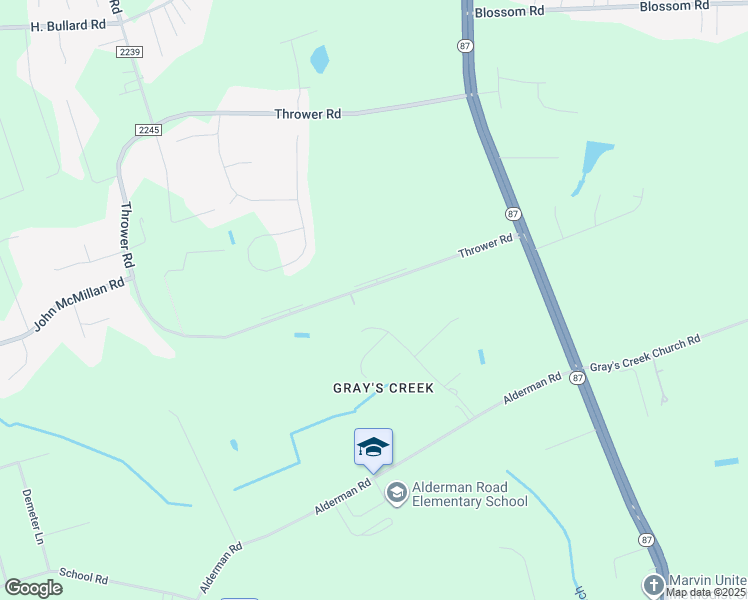 map of restaurants, bars, coffee shops, grocery stores, and more near 3548 Thrower Road in Hope Mills