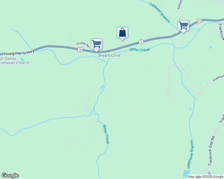 map of restaurants, bars, coffee shops, grocery stores, and more near 1872 Bitter Creek Road in Blairsville