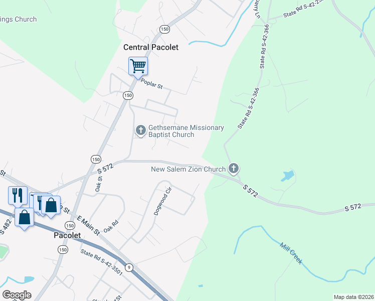 map of restaurants, bars, coffee shops, grocery stores, and more near 501 Jerusalem Road in Pacolet