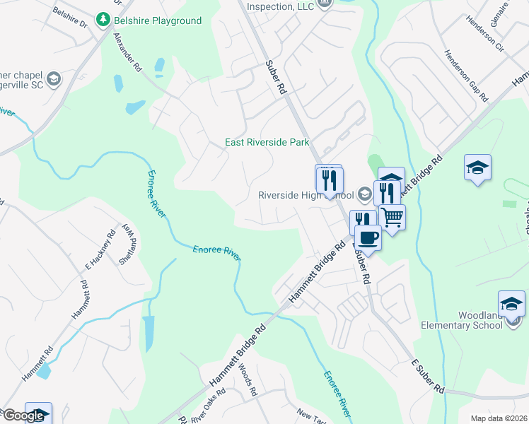 map of restaurants, bars, coffee shops, grocery stores, and more near 403 Riello Drive in Greer