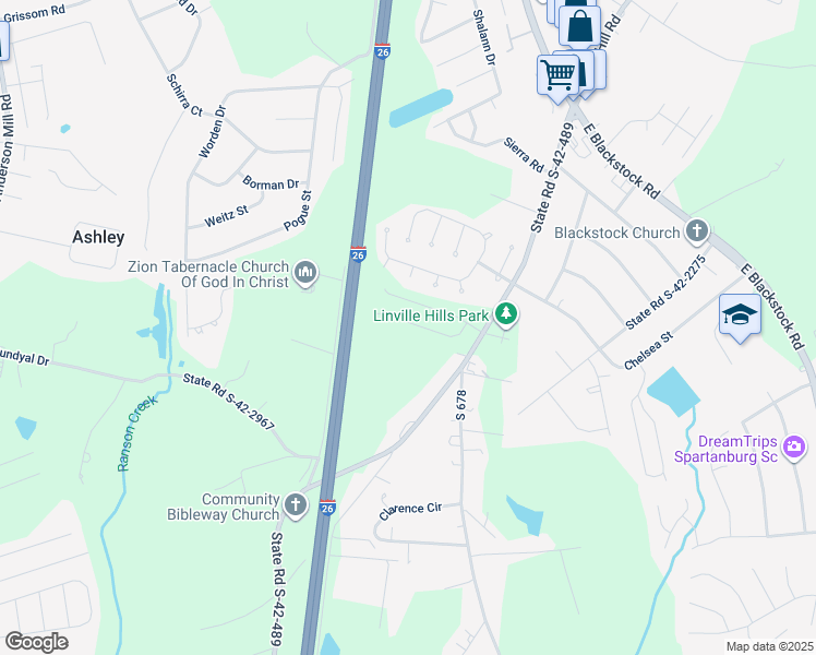 map of restaurants, bars, coffee shops, grocery stores, and more near 1300 Old Anderson Mill Road in Moore