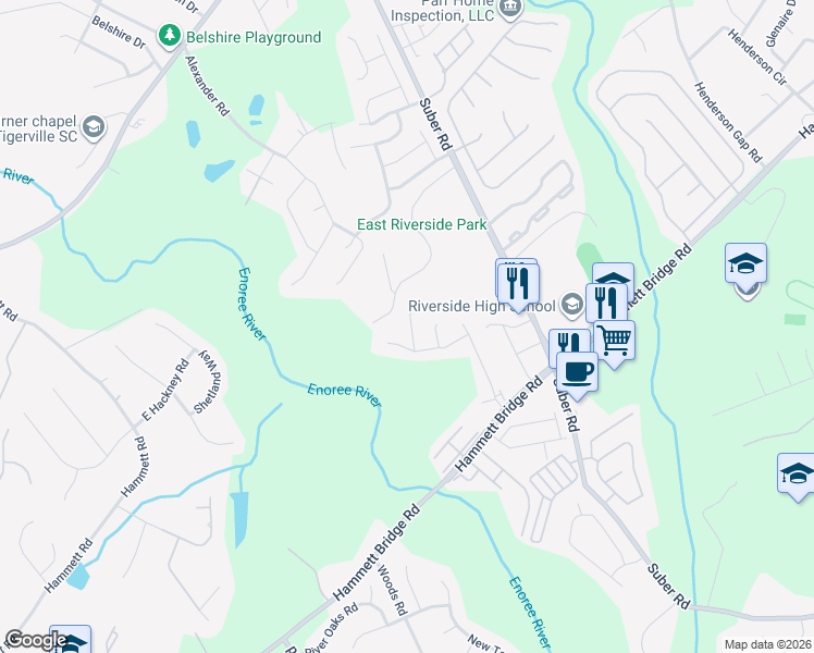 map of restaurants, bars, coffee shops, grocery stores, and more near 9 Sunfield Court in Greer