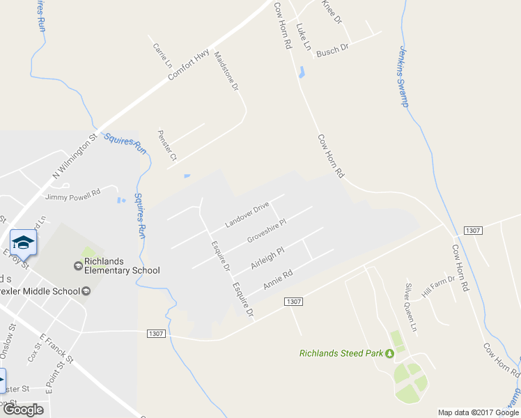 map of restaurants, bars, coffee shops, grocery stores, and more near 124 Landover Drive in Richlands