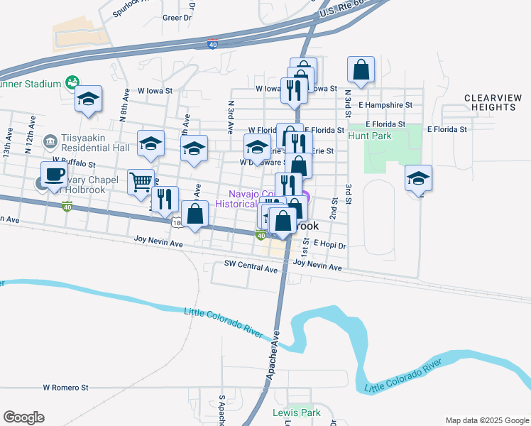 map of restaurants, bars, coffee shops, grocery stores, and more near 360 1st Avenue in Holbrook