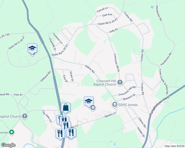 map of restaurants, bars, coffee shops, grocery stores, and more near 575 Edens Road in Pickens