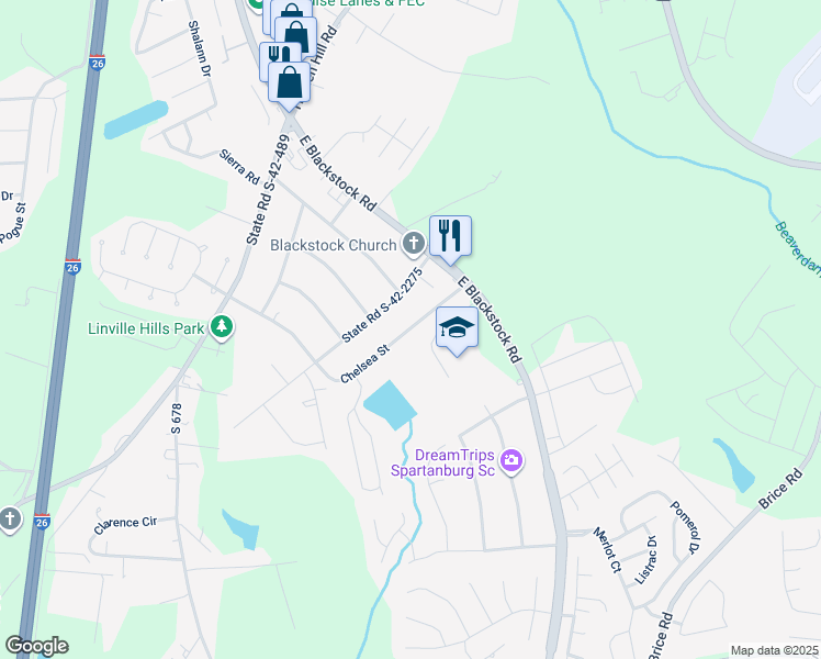 map of restaurants, bars, coffee shops, grocery stores, and more near 124 Chelsea Street in Moore