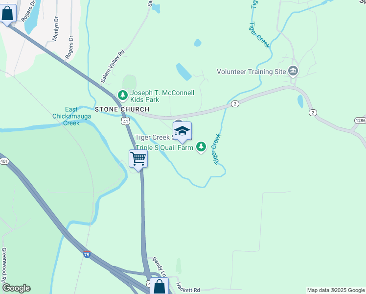 map of restaurants, bars, coffee shops, grocery stores, and more near 134 Rhea McClanahan Drive in Tunnel Hill