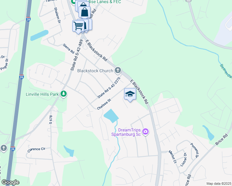 map of restaurants, bars, coffee shops, grocery stores, and more near 124 Chelsea Street in Moore
