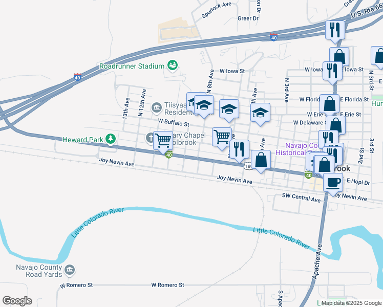 map of restaurants, bars, coffee shops, grocery stores, and more near 902 West Hopi Drive in Holbrook