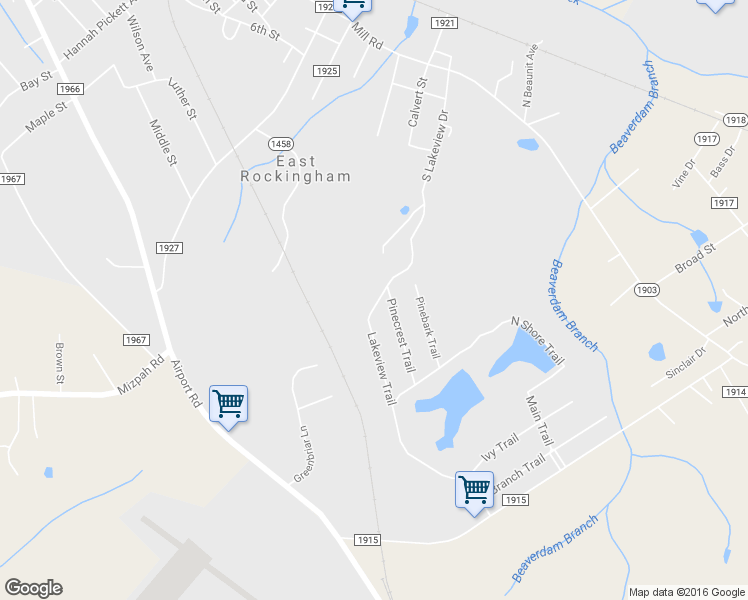 map of restaurants, bars, coffee shops, grocery stores, and more near 228 Lakeview Trail in Rockingham