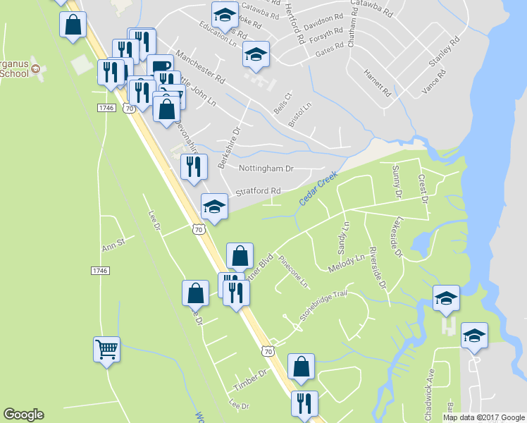 map of restaurants, bars, coffee shops, grocery stores, and more near 106 Hawthorne Court in Havelock