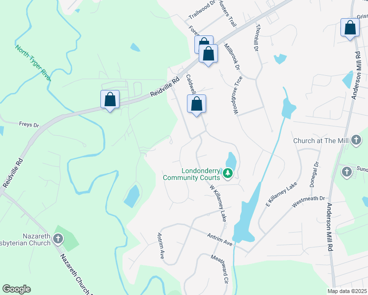 map of restaurants, bars, coffee shops, grocery stores, and more near 301 Gramercy Blvd in Spartanburg