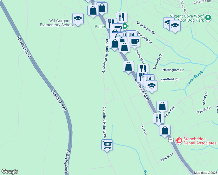 map of restaurants, bars, coffee shops, grocery stores, and more near 104 Sunset Avenue in Havelock