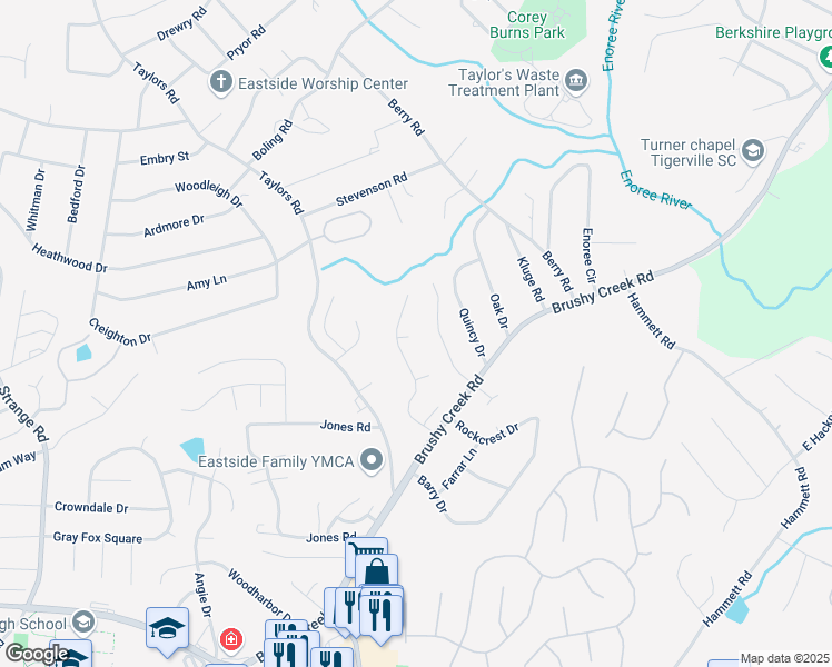 map of restaurants, bars, coffee shops, grocery stores, and more near 405 White Rock Court in Greer