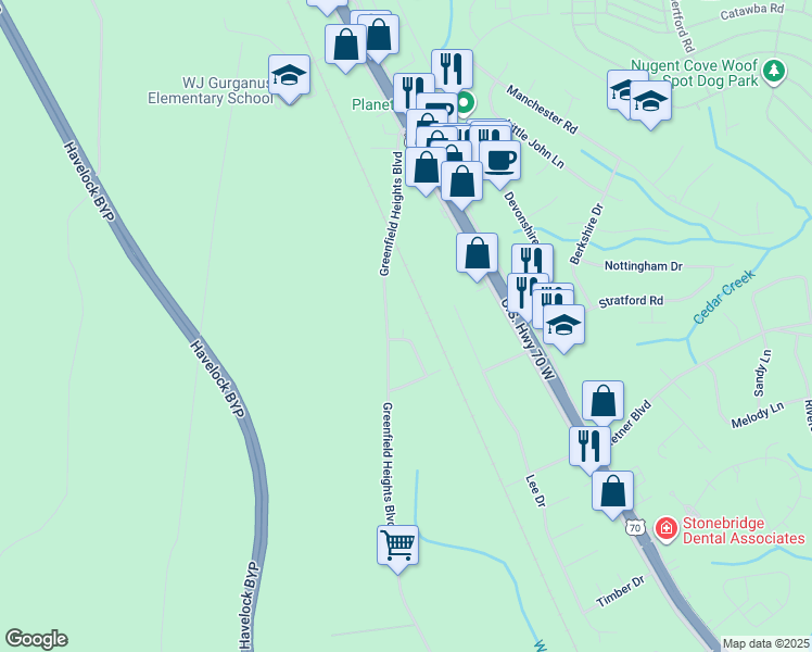 map of restaurants, bars, coffee shops, grocery stores, and more near 104 Sunset Avenue in Havelock