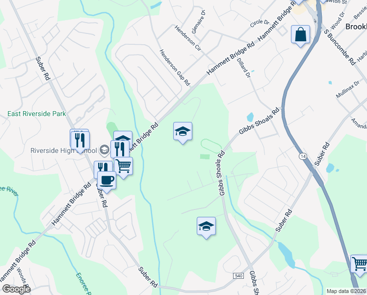 map of restaurants, bars, coffee shops, grocery stores, and more near 615 Hammett Bridge Road in Greer