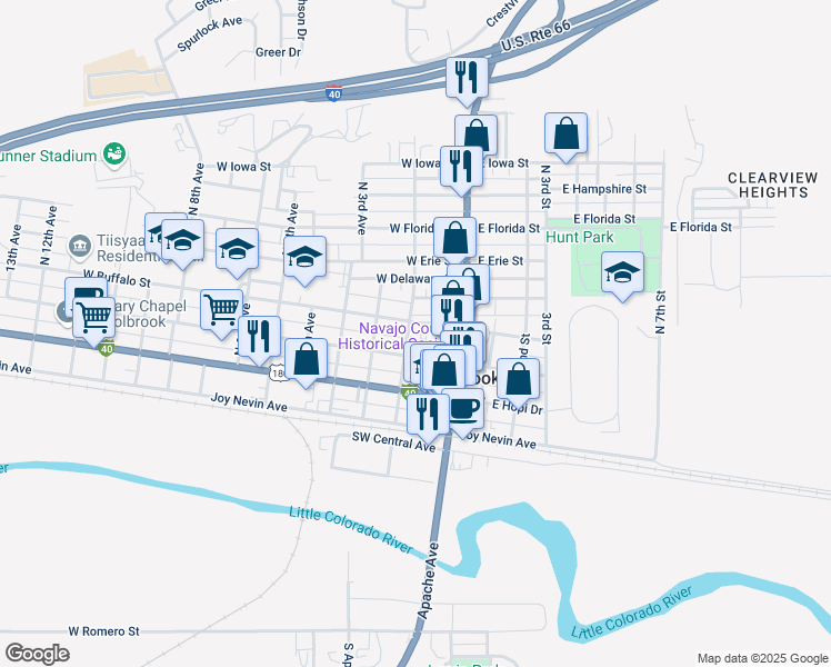 map of restaurants, bars, coffee shops, grocery stores, and more near 360 1st Avenue in Holbrook