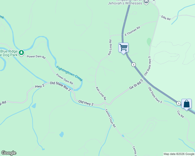 map of restaurants, bars, coffee shops, grocery stores, and more near 555 Ash Loop Road in Blue Ridge