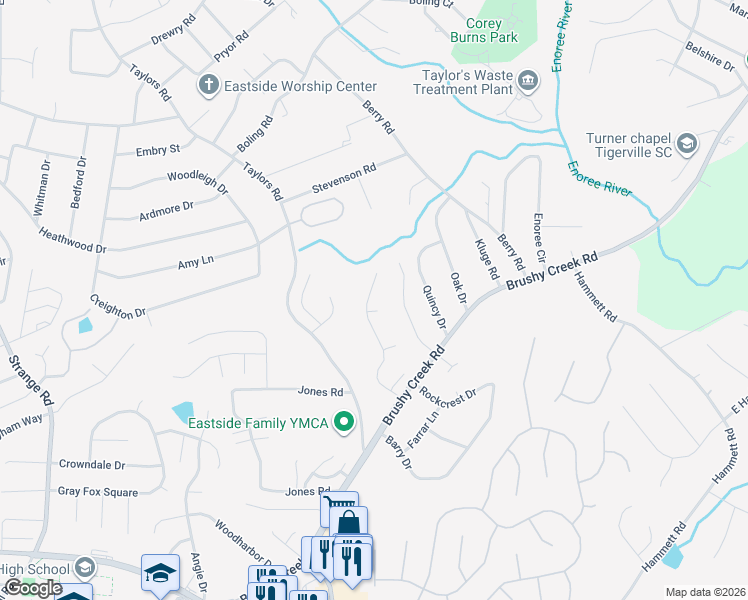 map of restaurants, bars, coffee shops, grocery stores, and more near 405 White Rock Court in Greer