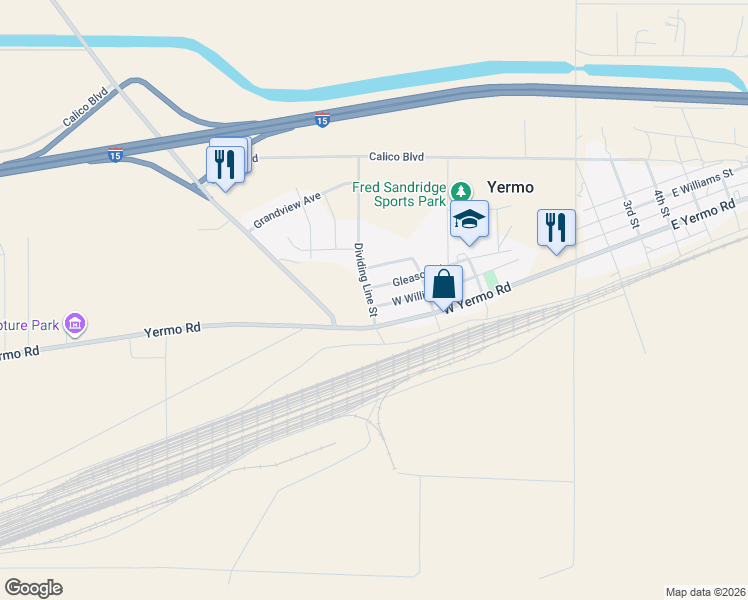 map of restaurants, bars, coffee shops, grocery stores, and more near in Yermo