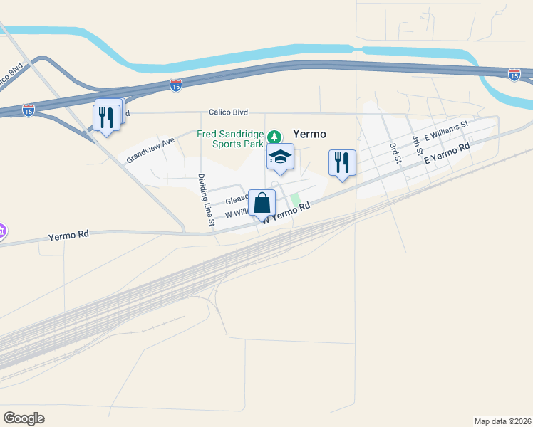 map of restaurants, bars, coffee shops, grocery stores, and more near 481 West Yermo Road in Yermo
