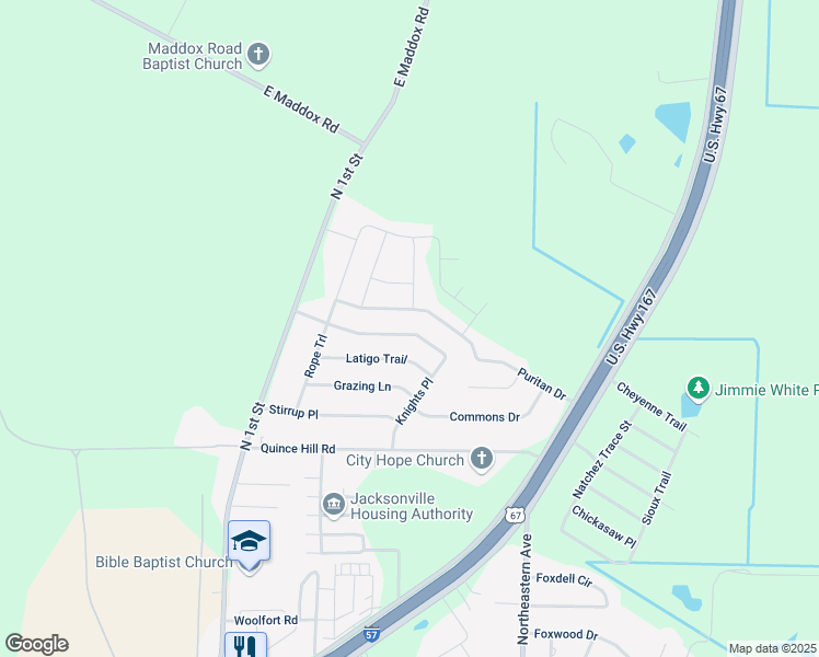 map of restaurants, bars, coffee shops, grocery stores, and more near 1112 Mesquite Trail in Jacksonville