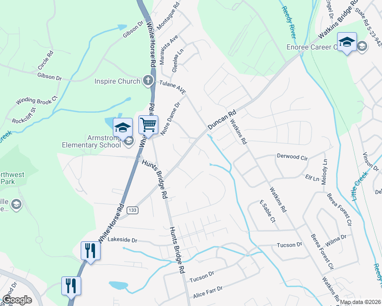 map of restaurants, bars, coffee shops, grocery stores, and more near 116 Duncan Road in Greenville